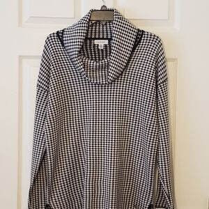 Calvin Klein Black and White Houndstooth Cowl Neck Sweater | Women's M